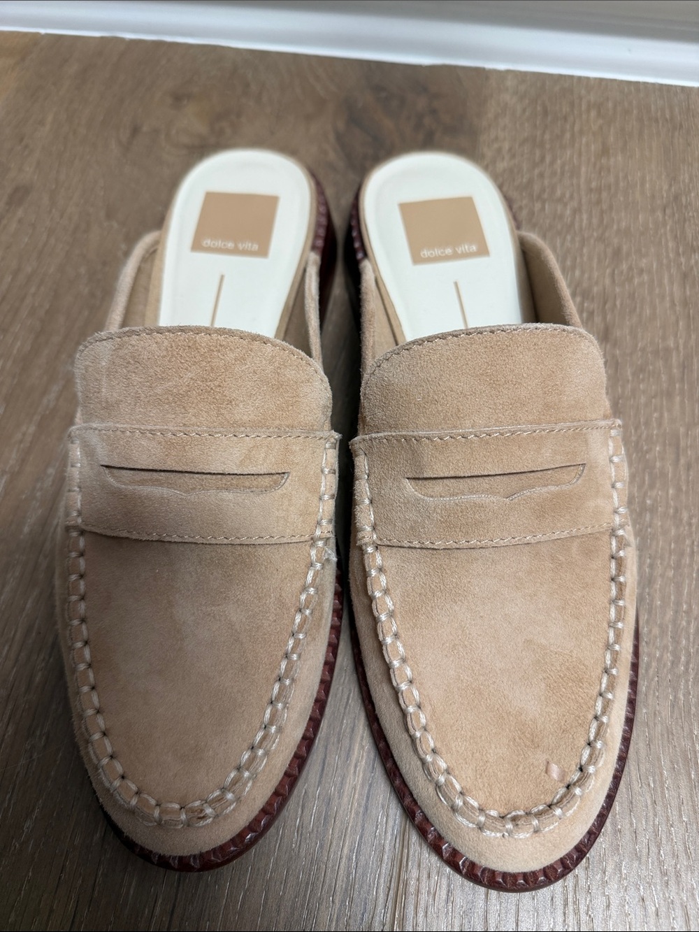 Dolce Vita Beige Suede Penny Loafer Mules